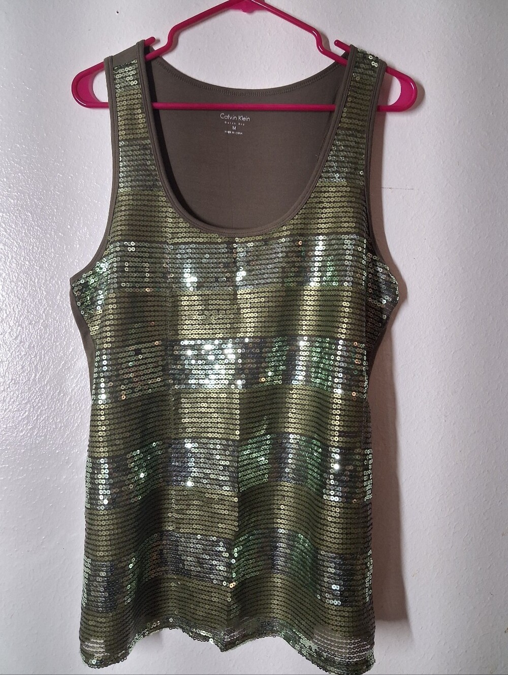 ​Calvin Klein Olive Green Sequin Tank Top Size M